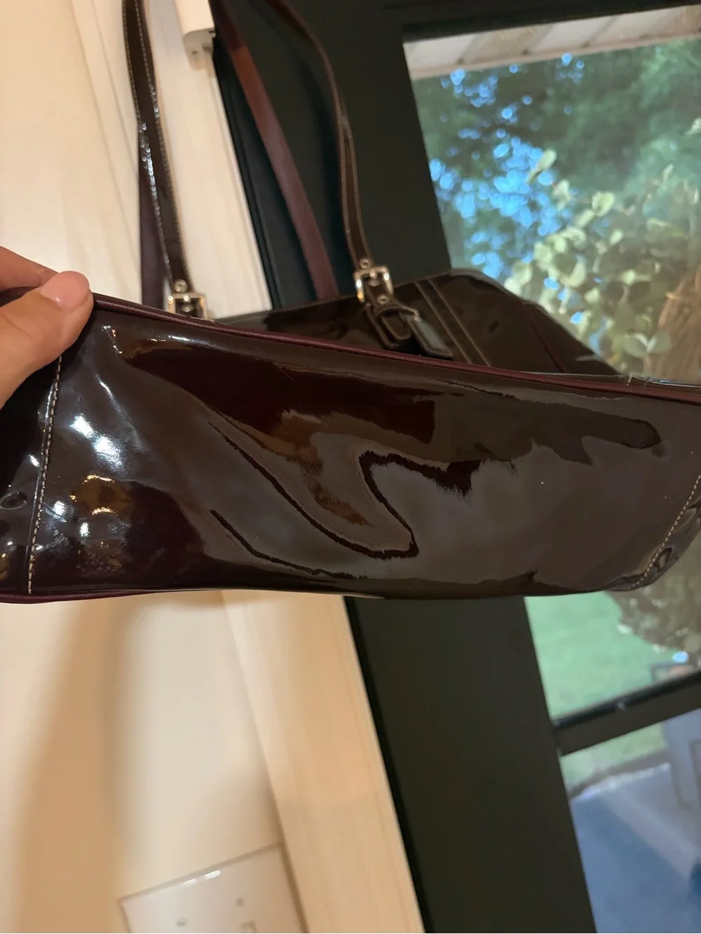 Coach Patent Leather Tote in Dark Brown